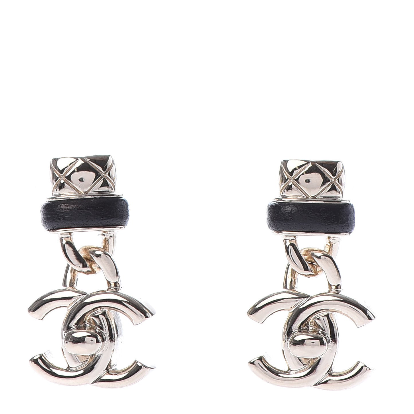 Lambskin CC Turnlock Drop Earrings Gold Black