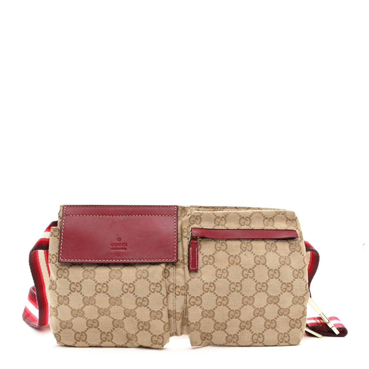 Gucci GG Monogram Double Pocket Belt Bag Red 1 of 11