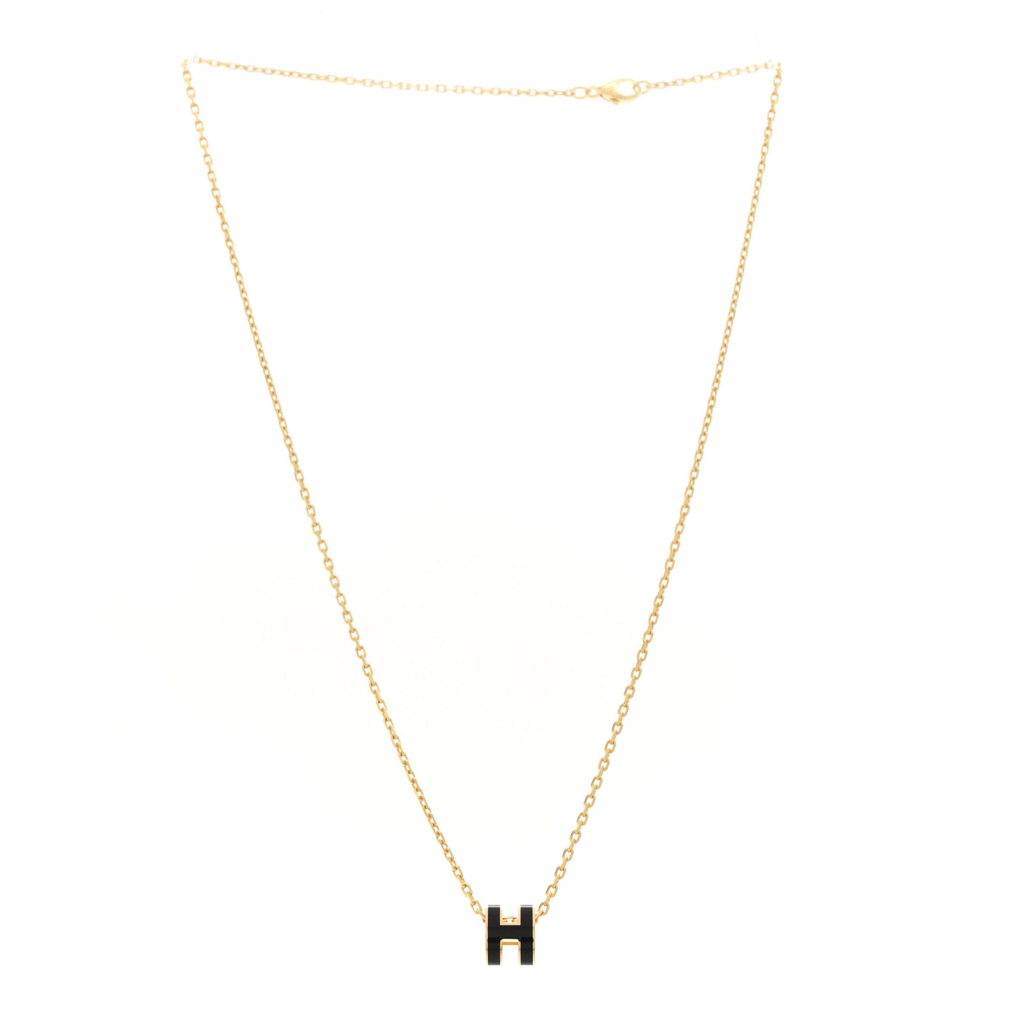 Lacquered Gold Mini Pop H Pendant Necklace Black