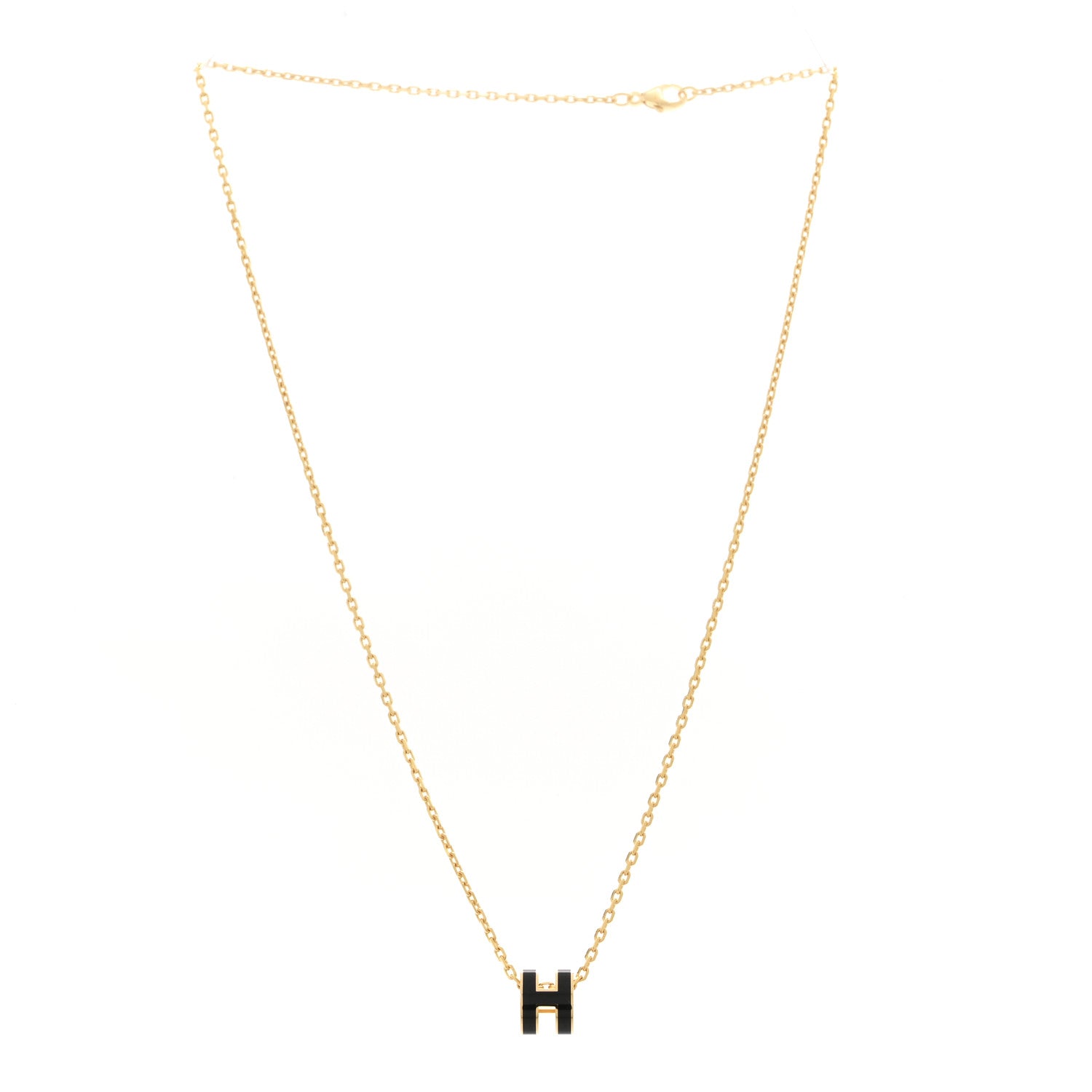 Hermes Lacquered Gold Mini Pop H Pendant Necklace Black 3 of 7
