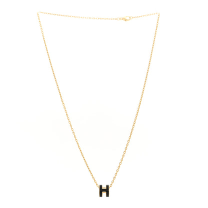 Hermes Lacquered Gold Mini Pop H Pendant Necklace Black 3 of 7
