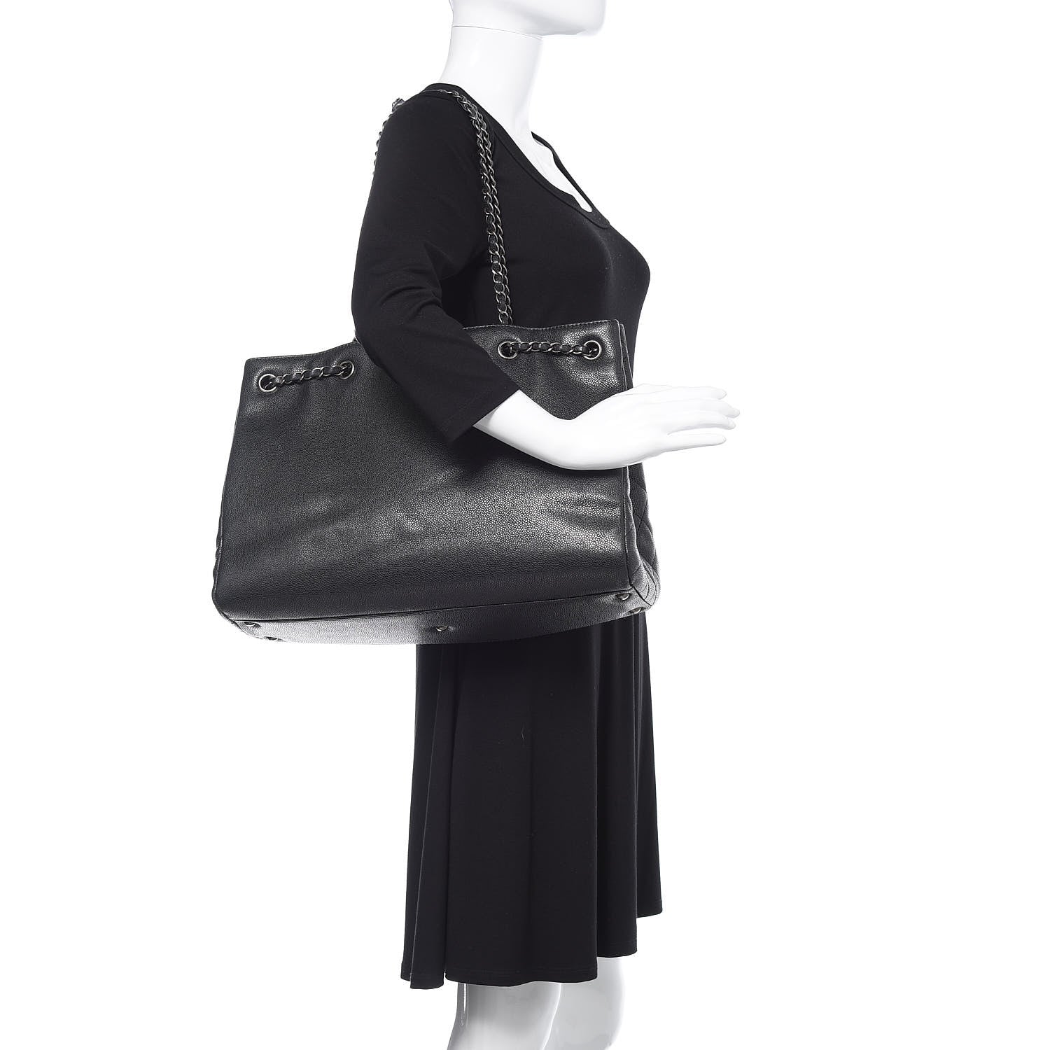 Chanel Metallic Grained Calfskin Woven Chain Large Shopping Bag Black 2 of 15