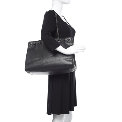 Chanel Metallic Grained Calfskin Woven Chain Large Shopping Bag Black 2 of 15