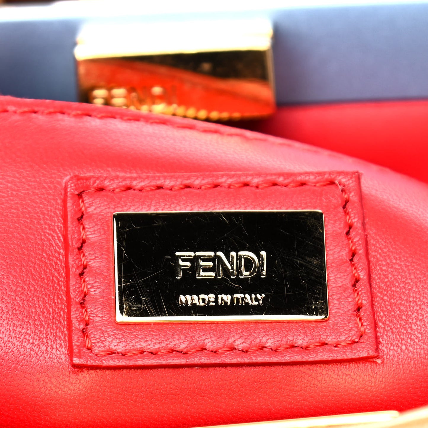 Nappa Colorblock Mini Peekaboo Iconic Satchel Cuoio Ceruleo Fiamma