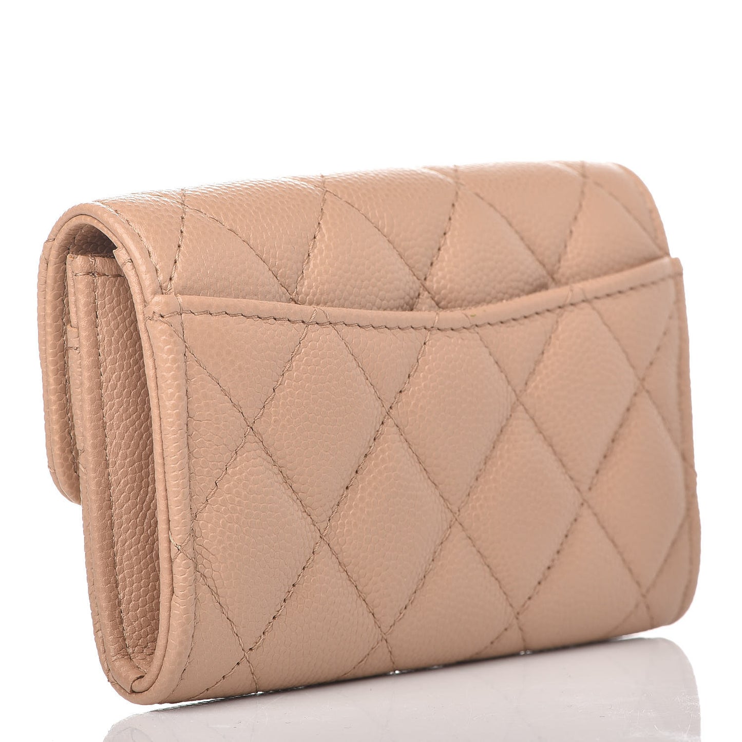 Caviar Quilted Flap Card Holder Wallet Beige