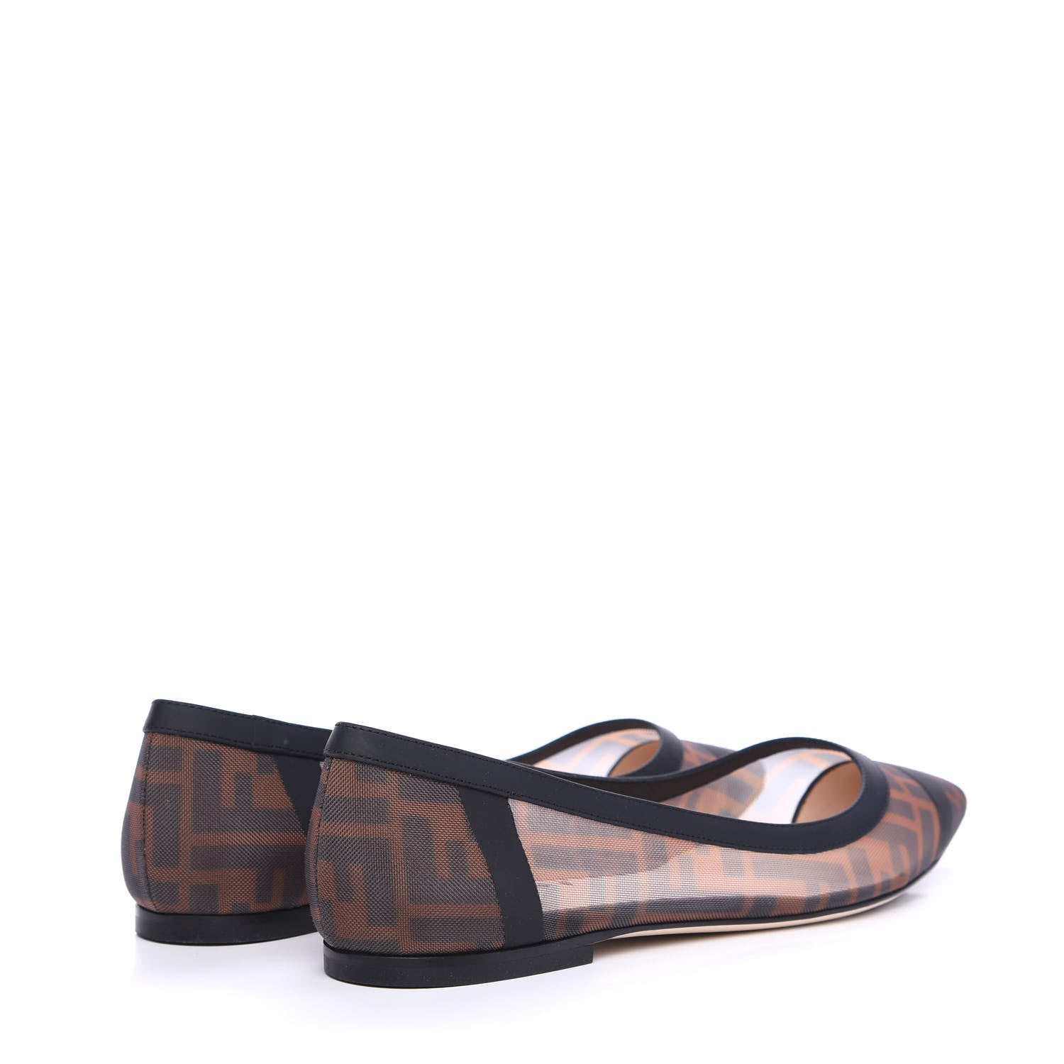 Fendi Mesh FF Skimmer Ballerina Flats 39 Tobacco Moro Black 4 of 8