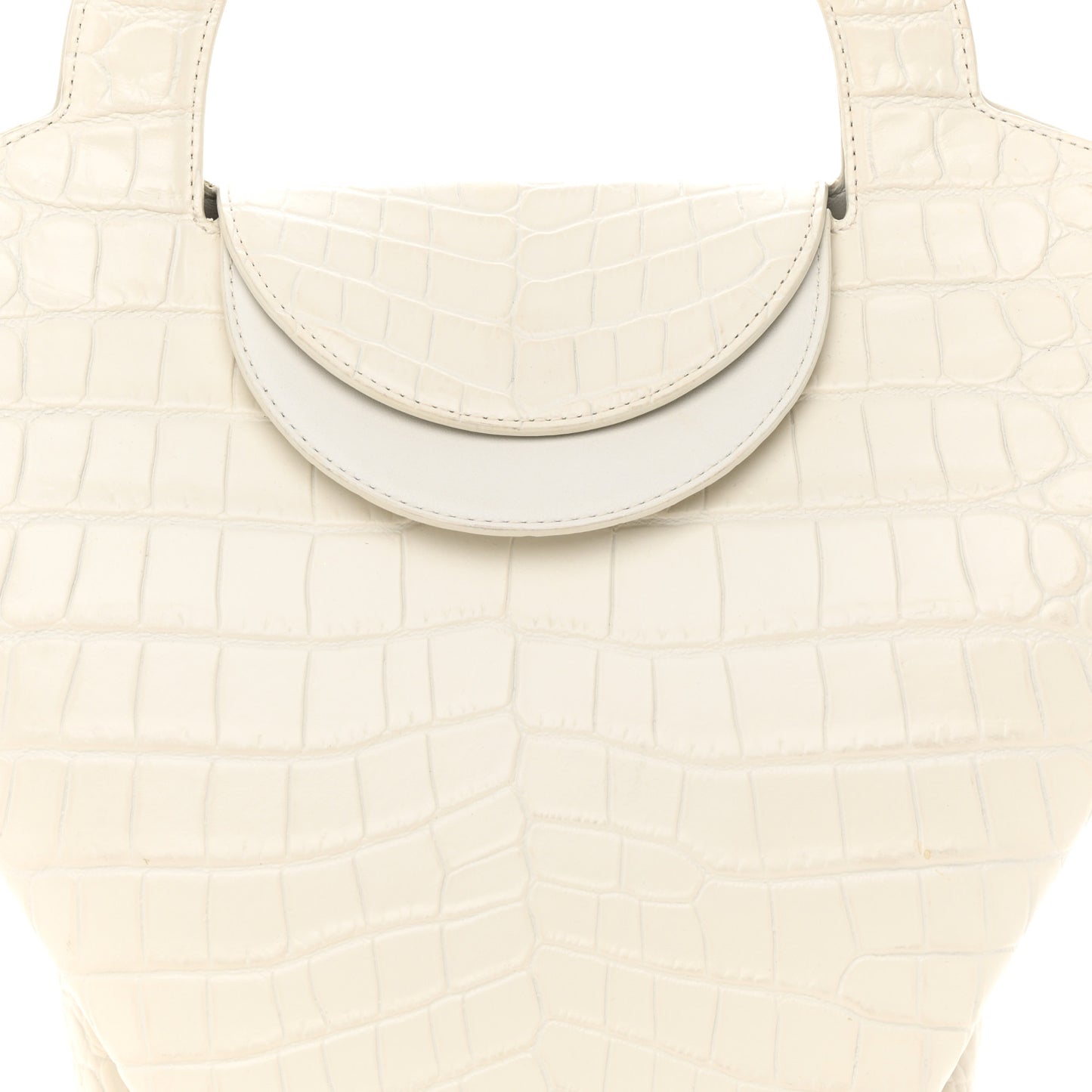 Calfskin Crocodile Embossed Doll Top Handle Bag White