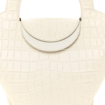 Bottega Veneta Calfskin Crocodile Embossed Doll Top Handle Bag White 9 of 17
