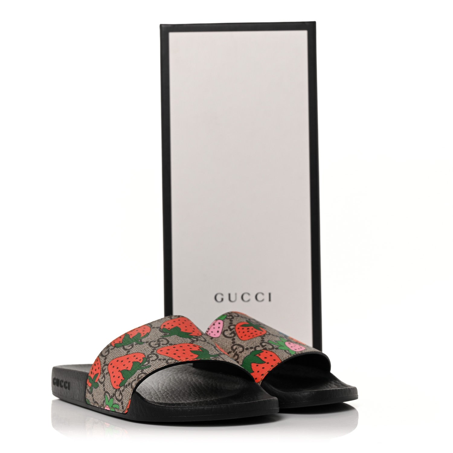 Gucci GG Supreme Monogram Strawberry Slide Sandals 36 Beige Multicolor 7 of 7