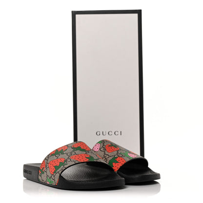Gucci GG Supreme Monogram Strawberry Slide Sandals 36 Beige Multicolor 7 of 7