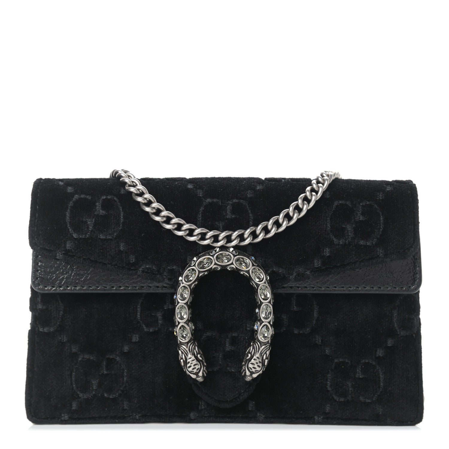 Gucci Velvet GG Monogram Super Mini Dionysus Shoulder Bag Black 1 of 7