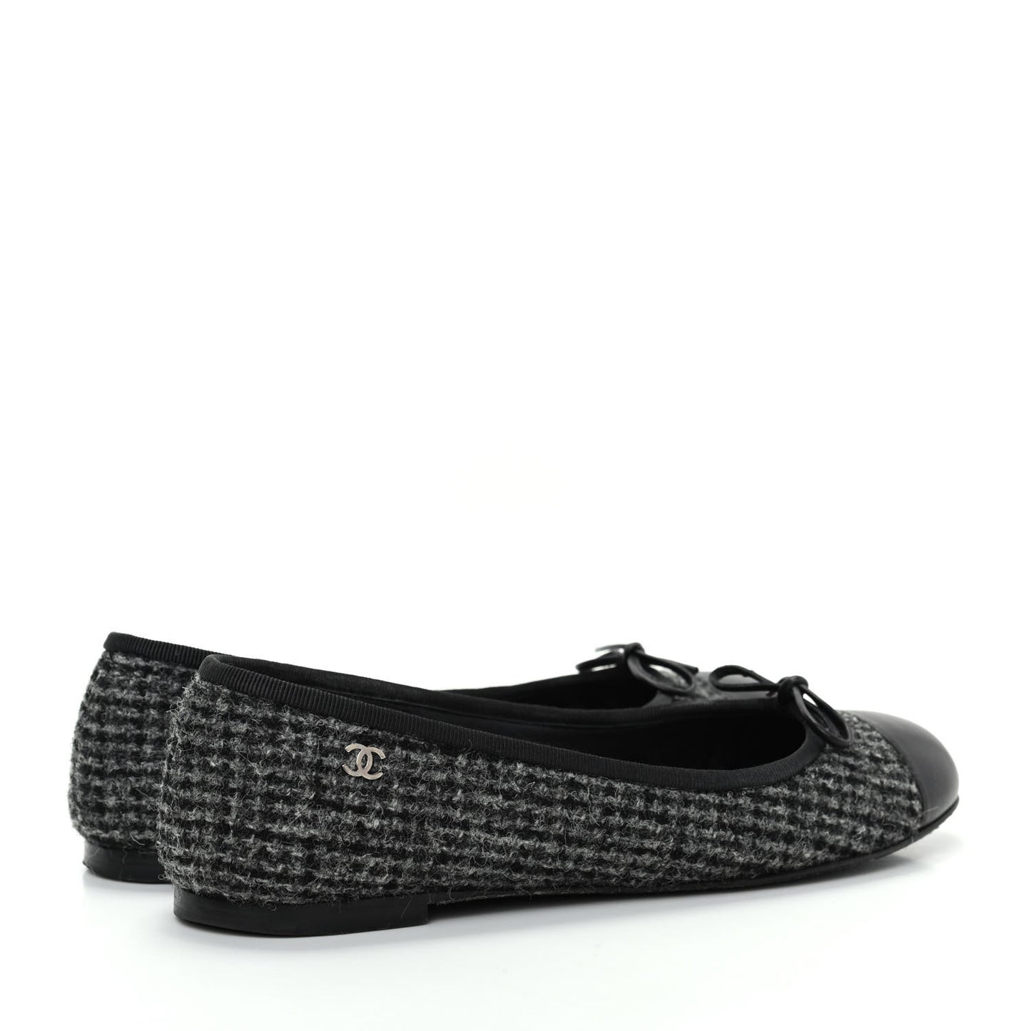 Tweed Cap Toe Ballerina Flats 36 Black Grey