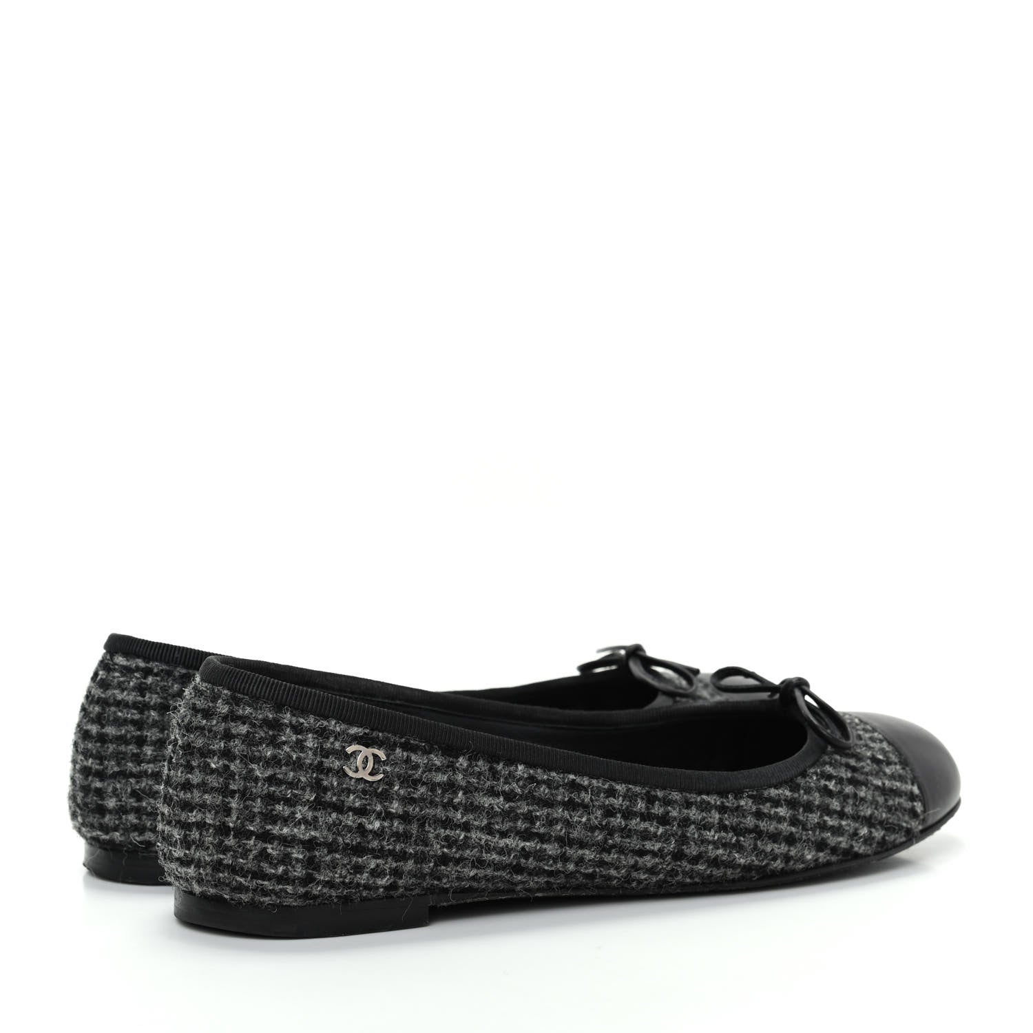 Chanel Tweed Cap Toe Ballerina Flats 36 Black Grey 4 of 11