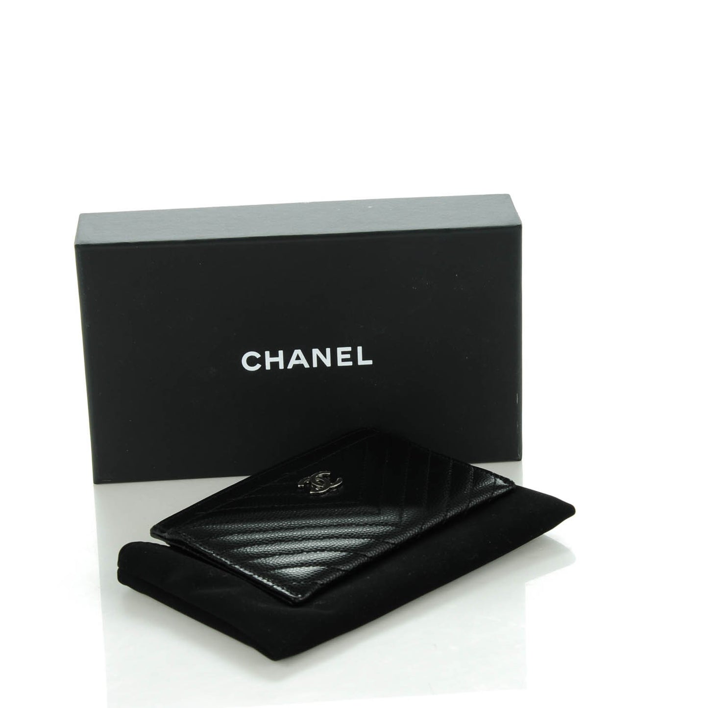 Caviar Chevron Quilted Card Holder Black