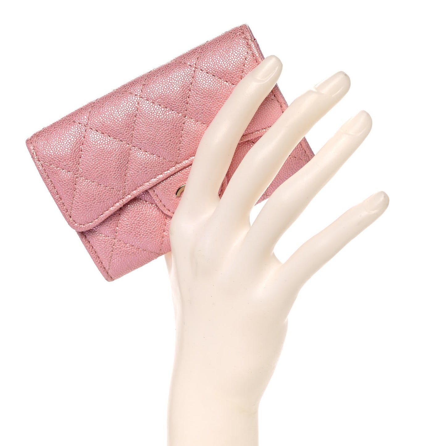 Iridescent Caviar Quilted Flap Card Holder Rose Pink