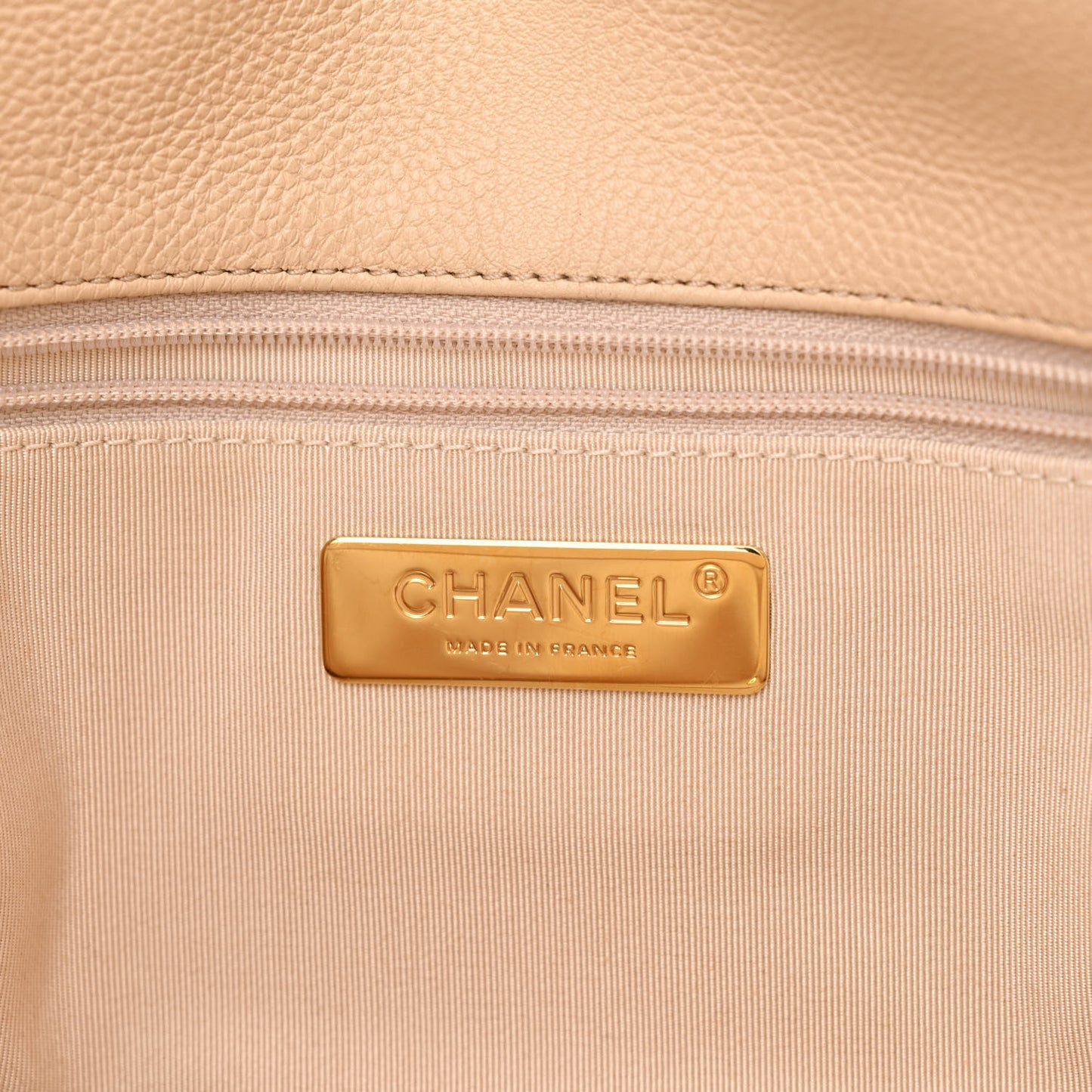 Calfskin Crochet Large Chanel 19 Flap Beige