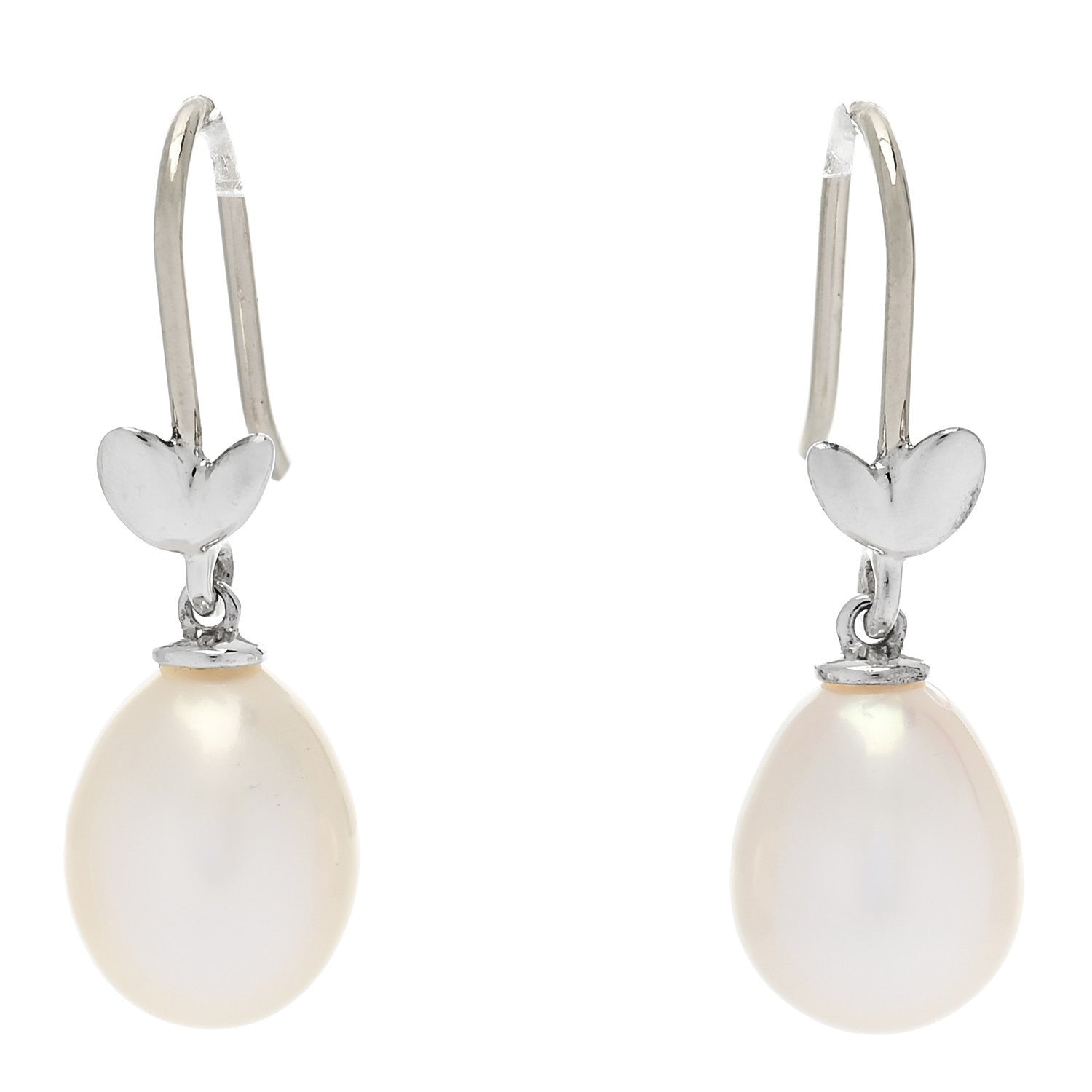 Tiffany Sterling Silver Freshwater Cultured Pearl Paloma Picasso Olive Leaf Drop Earrings 1 of 5