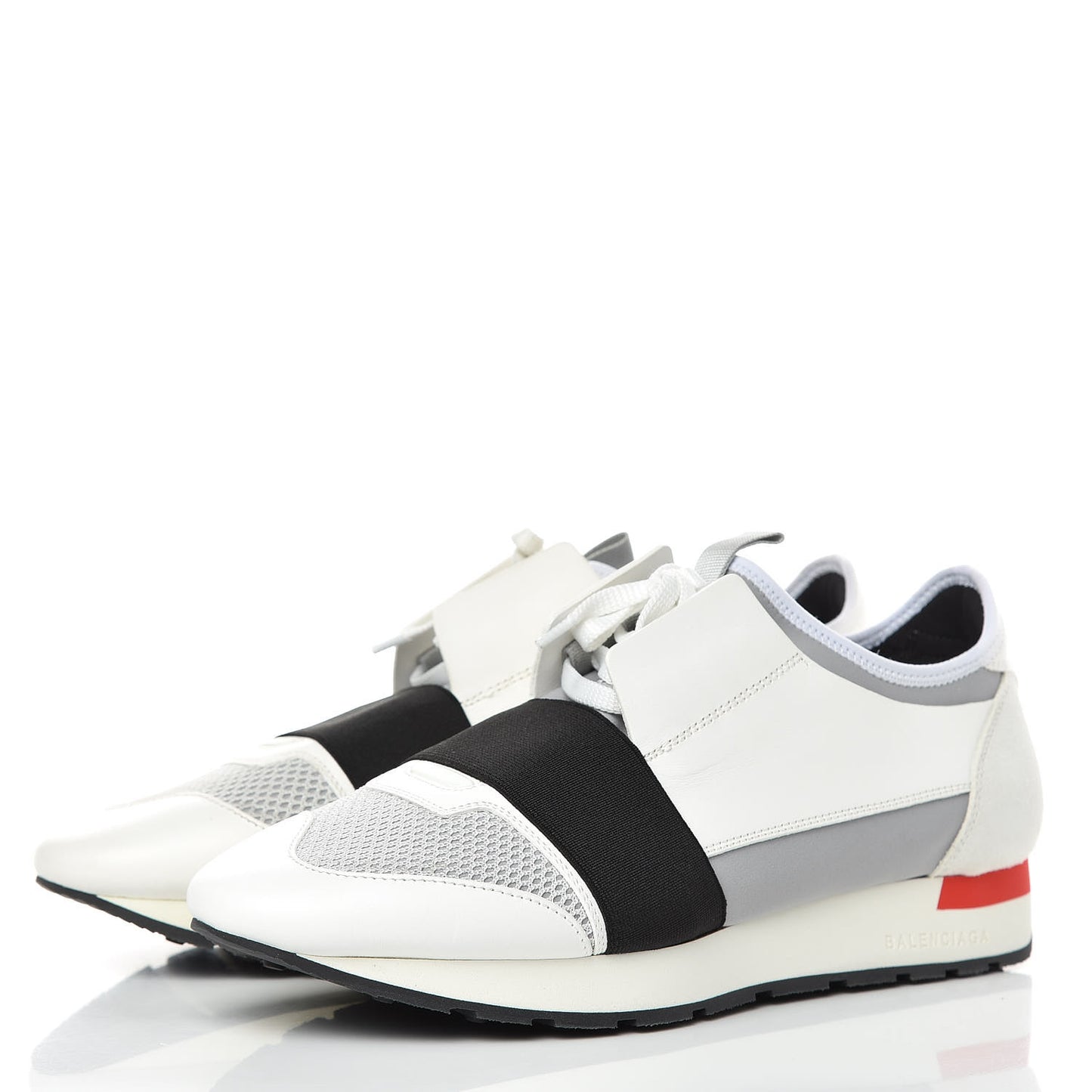 Mesh Calfskin Neoprene Suede Mens Race Runner Sneakers 41 White Black Gris