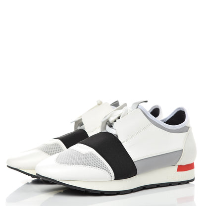Balenciaga Mesh Calfskin Neoprene Suede Mens Race Runner Sneakers 41 White Black Gris 3 of 10
