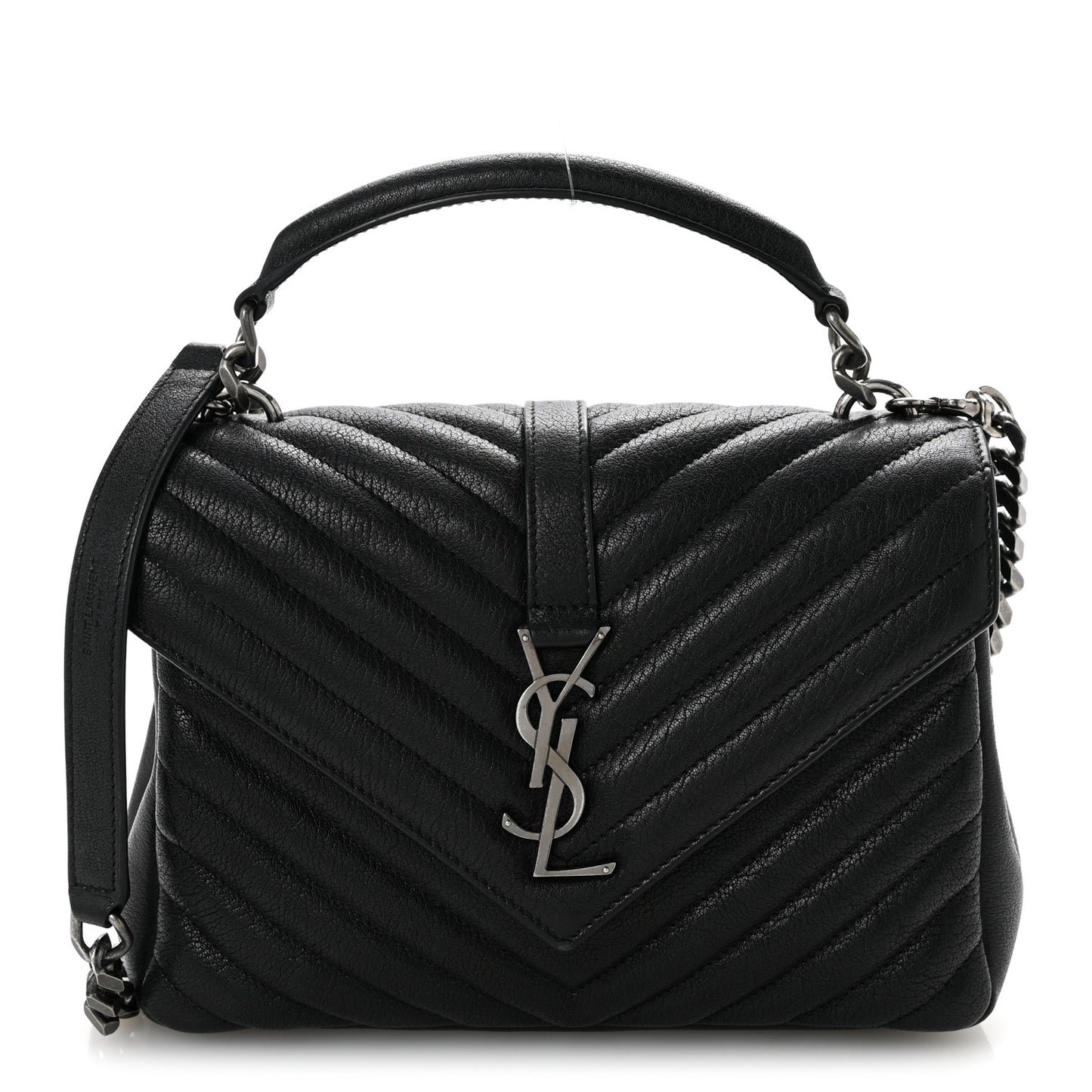 Sheepskin Matelasse Chevron Monogram Medium College Bag Black