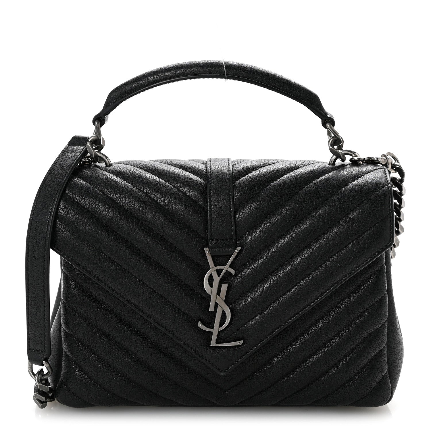 Saint Laurent Sheepskin Matelasse Chevron Monogram Medium College Bag Black 1 of 14