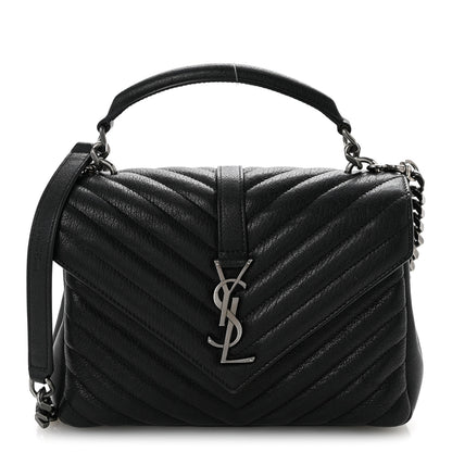 Saint Laurent Sheepskin Matelasse Chevron Monogram Medium College Bag Black 1 of 14