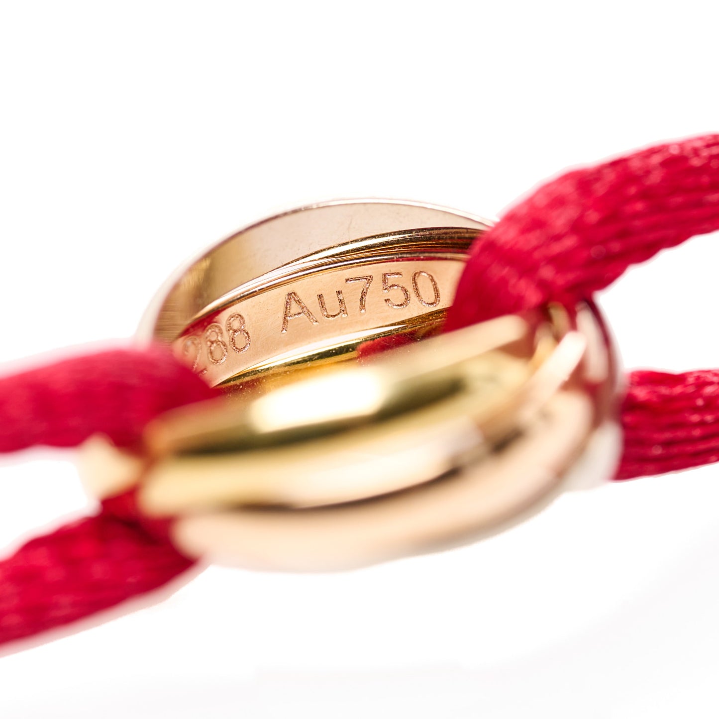 18K Pink Yellow White Gold Trinity Cord Bracelet Red