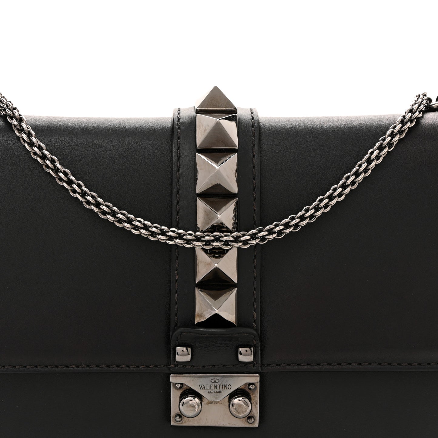 Vitello Medium Glam Lock Rockstud Flap Black