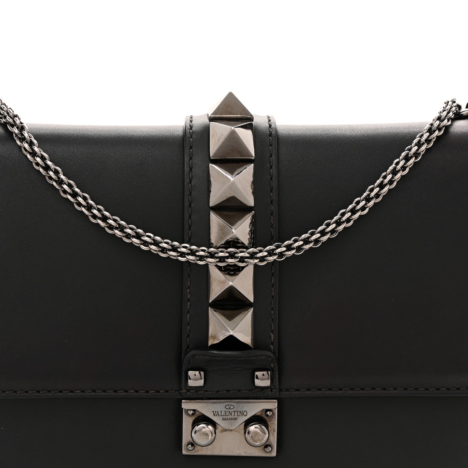 Valentino Garavani Vitello Medium Glam Lock Rockstud Flap Black 7 of 10