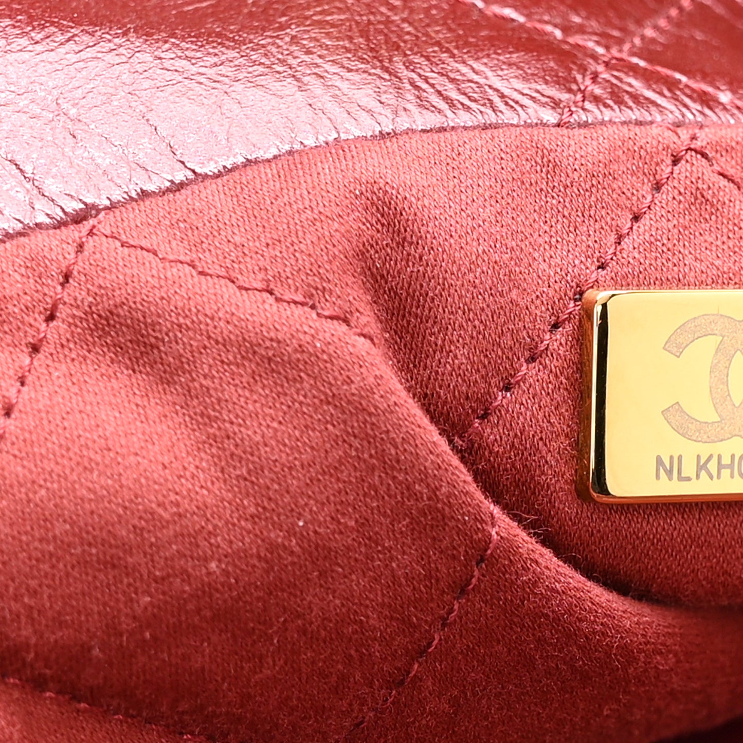 Metallic Calfskin Quilted Chanel 22 Burgundy
