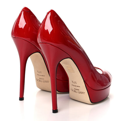 Jimmy Choo Patent Calfskin Crown 120 Peep Toe Platform Pumps 37.5 Red 4 of 8
