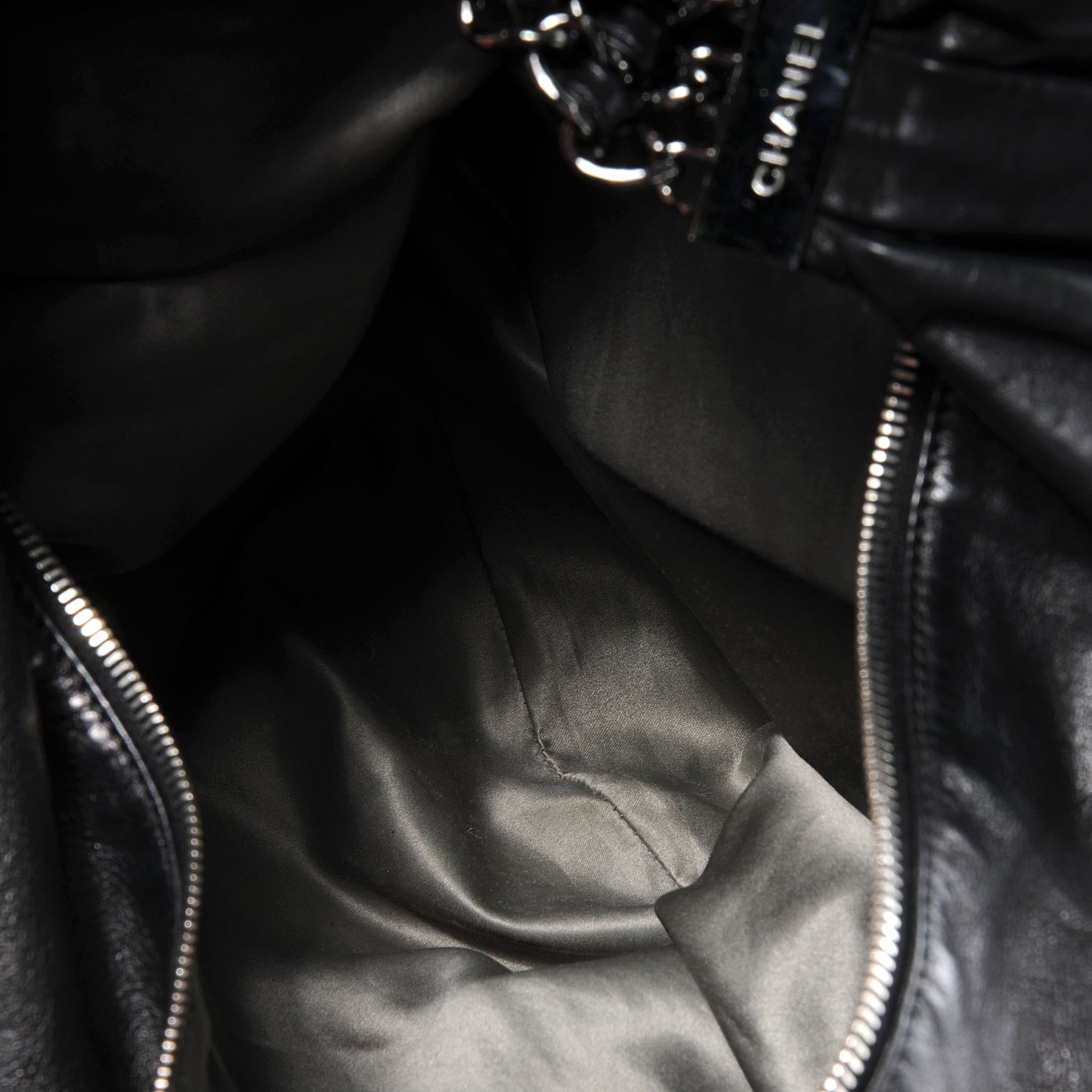 Lambskin Large Rock and Chain Hobo Black