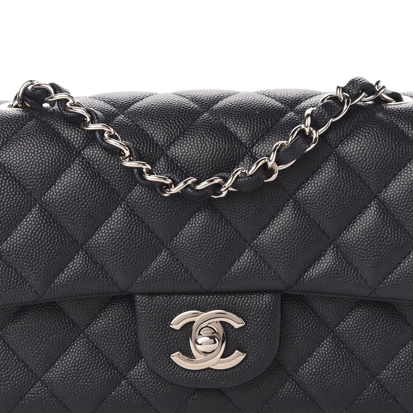 Caviar Quilted Mini Rectangular Flap Navy