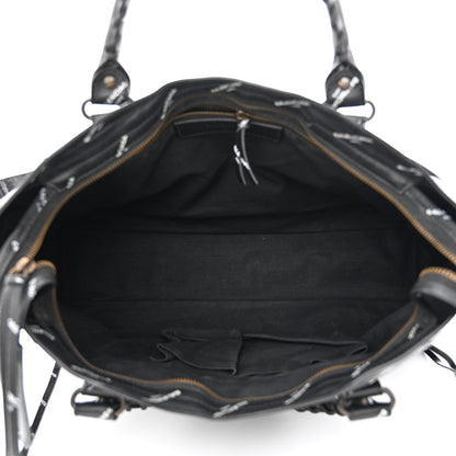 Balenciaga Veau Allover Logo Classic Hardware City Black White 5 of 11