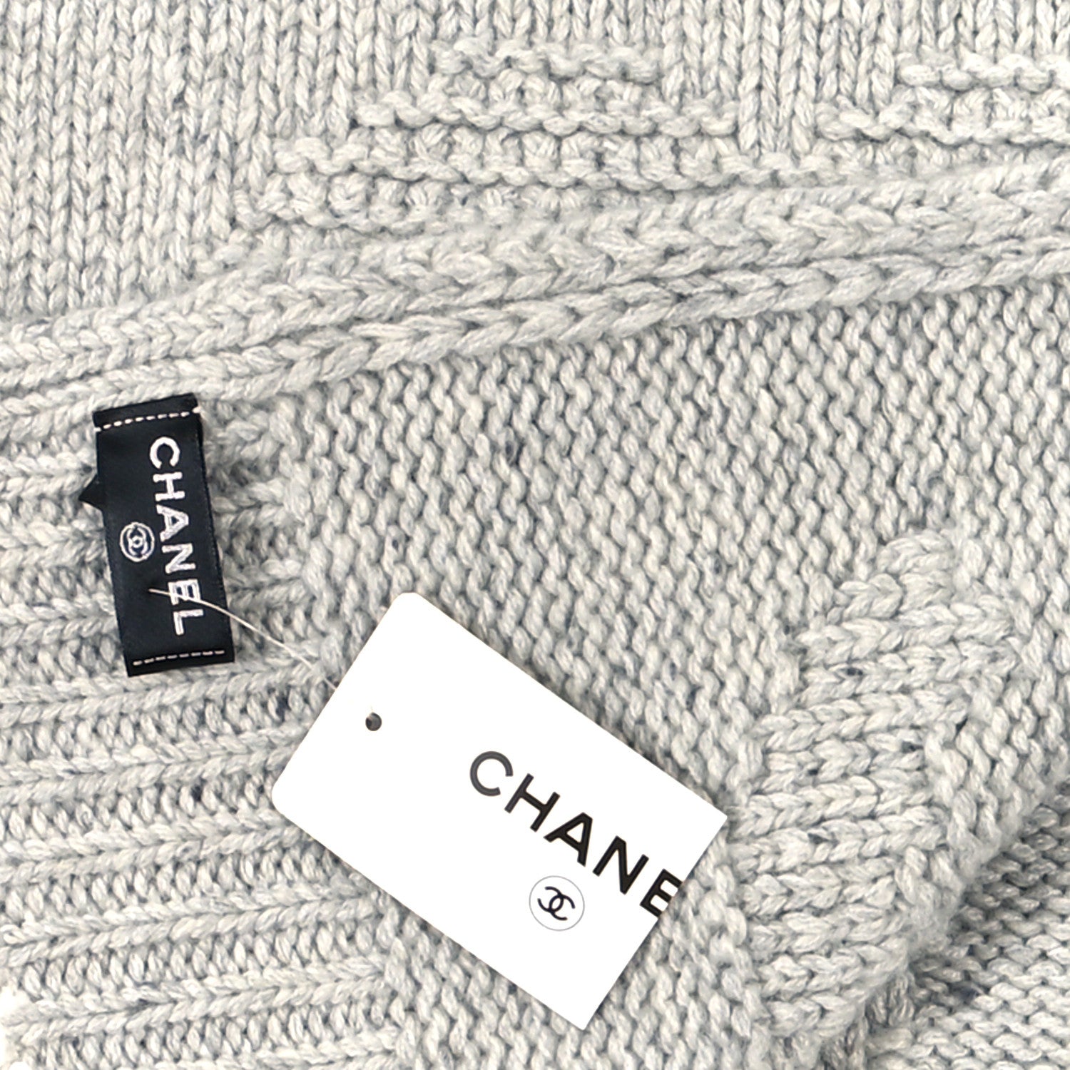 Chanel Cashmere Silk CC Stole Light Grey White 4 of 5