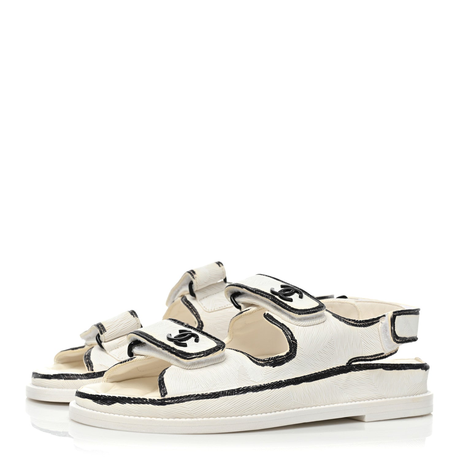 Chanel Calfskin Printed Velcro Dad Sandals 35.5 White Black 3 of 10