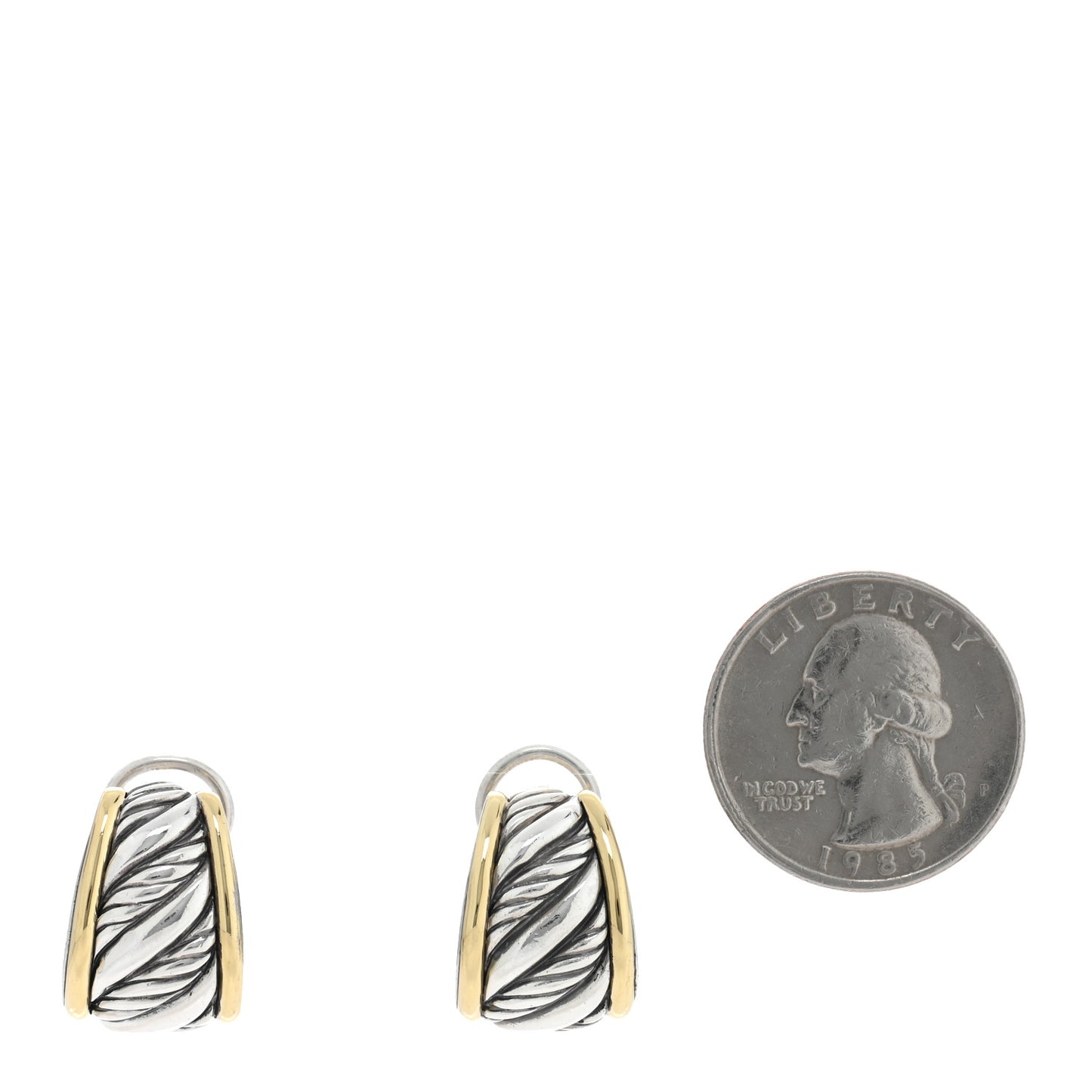 Sterling Silver 18K Yellow Gold Carved Cable Hoop Earrings