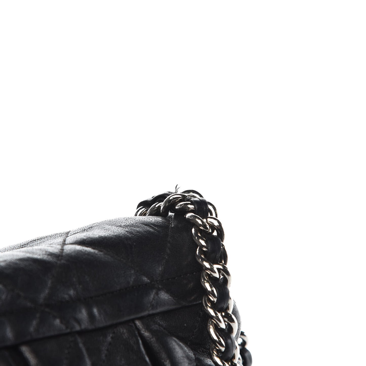 Washed Lambskin Quilted Medium Chain Around Messenger Black