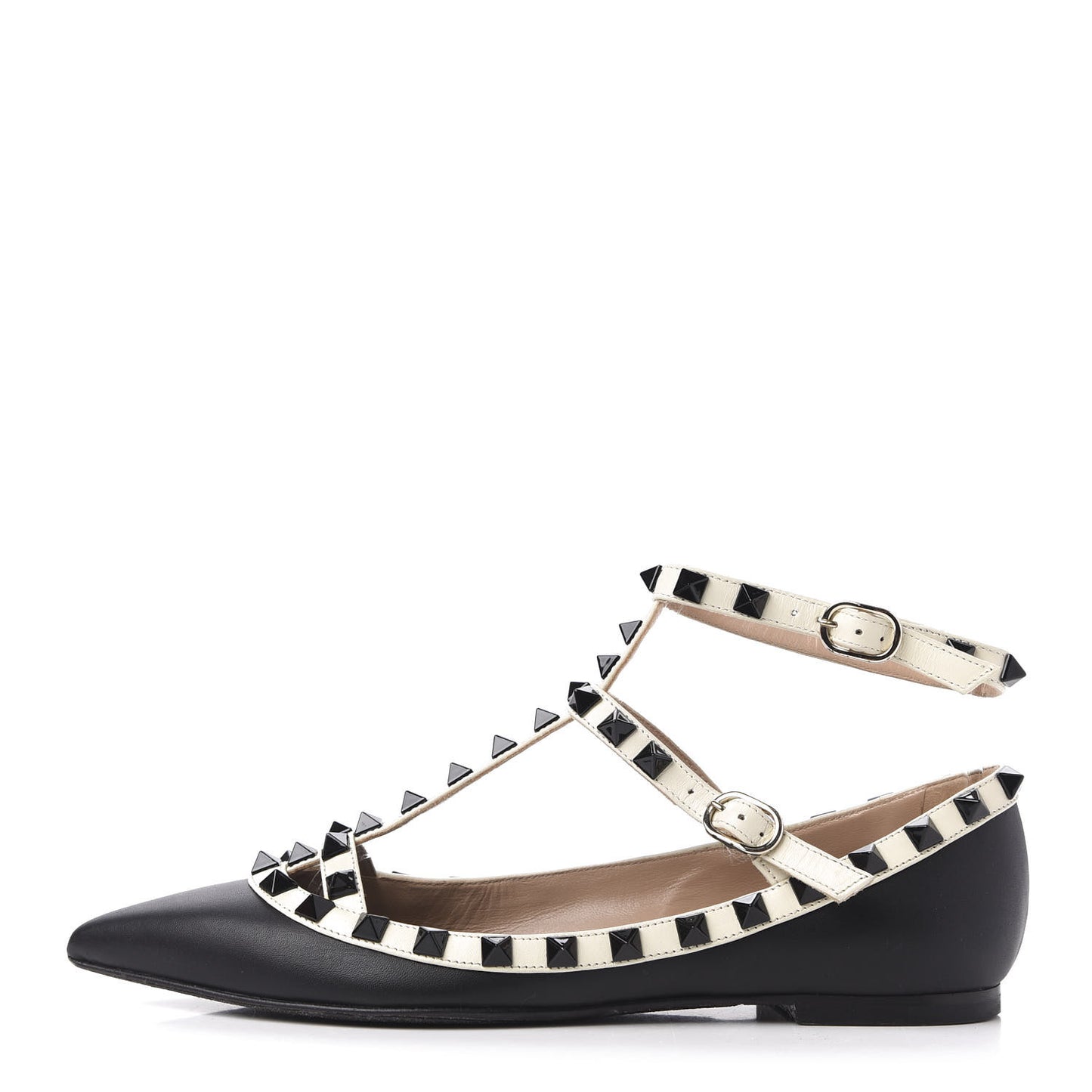 Nappa Rockstud Cage Ballerina Flats 35 Black Ivory