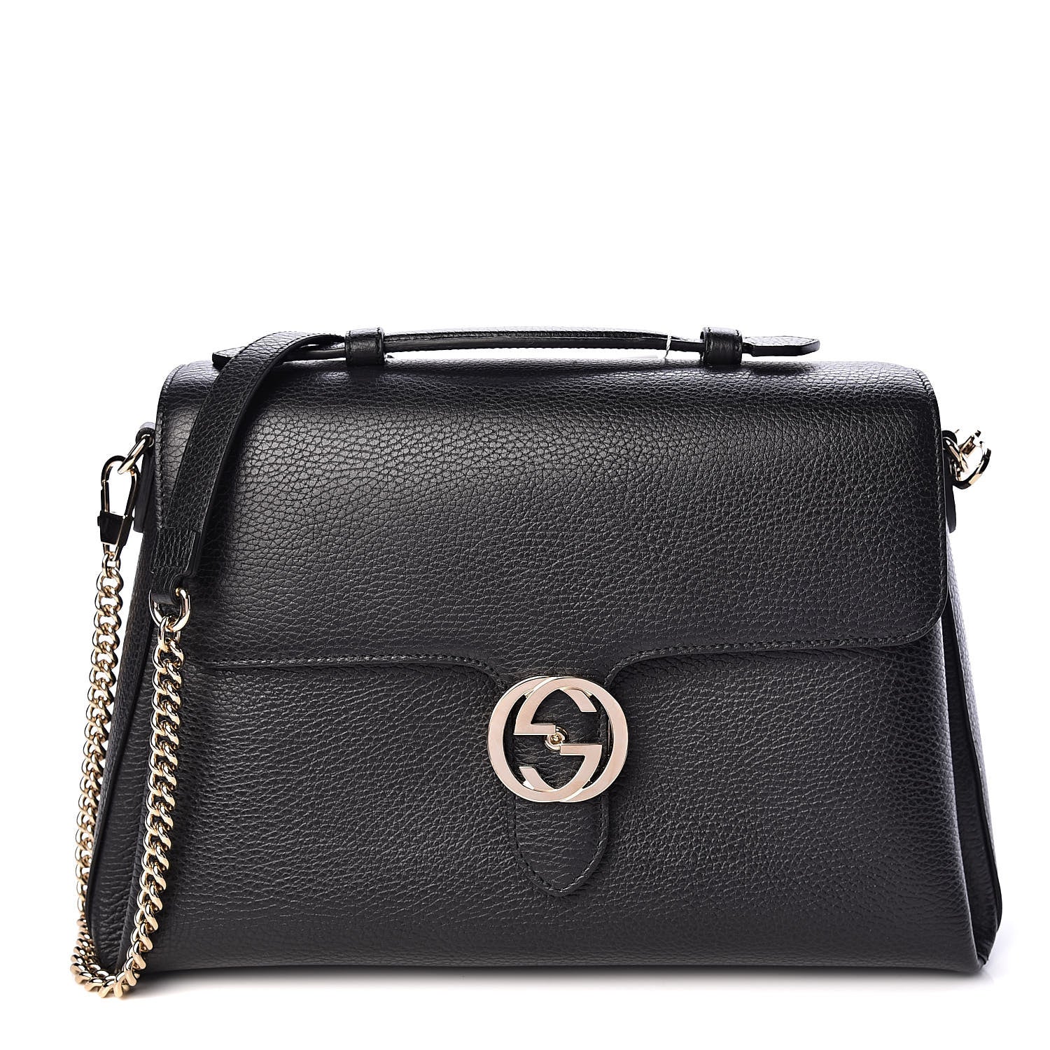 Gucci Dollar Calfskin Medium Interlocking G Top Handle Shoulder Bag Black 1 of 9
