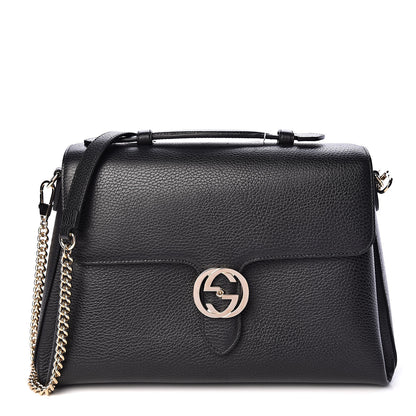 Gucci Dollar Calfskin Medium Interlocking G Top Handle Shoulder Bag Black 1 of 9