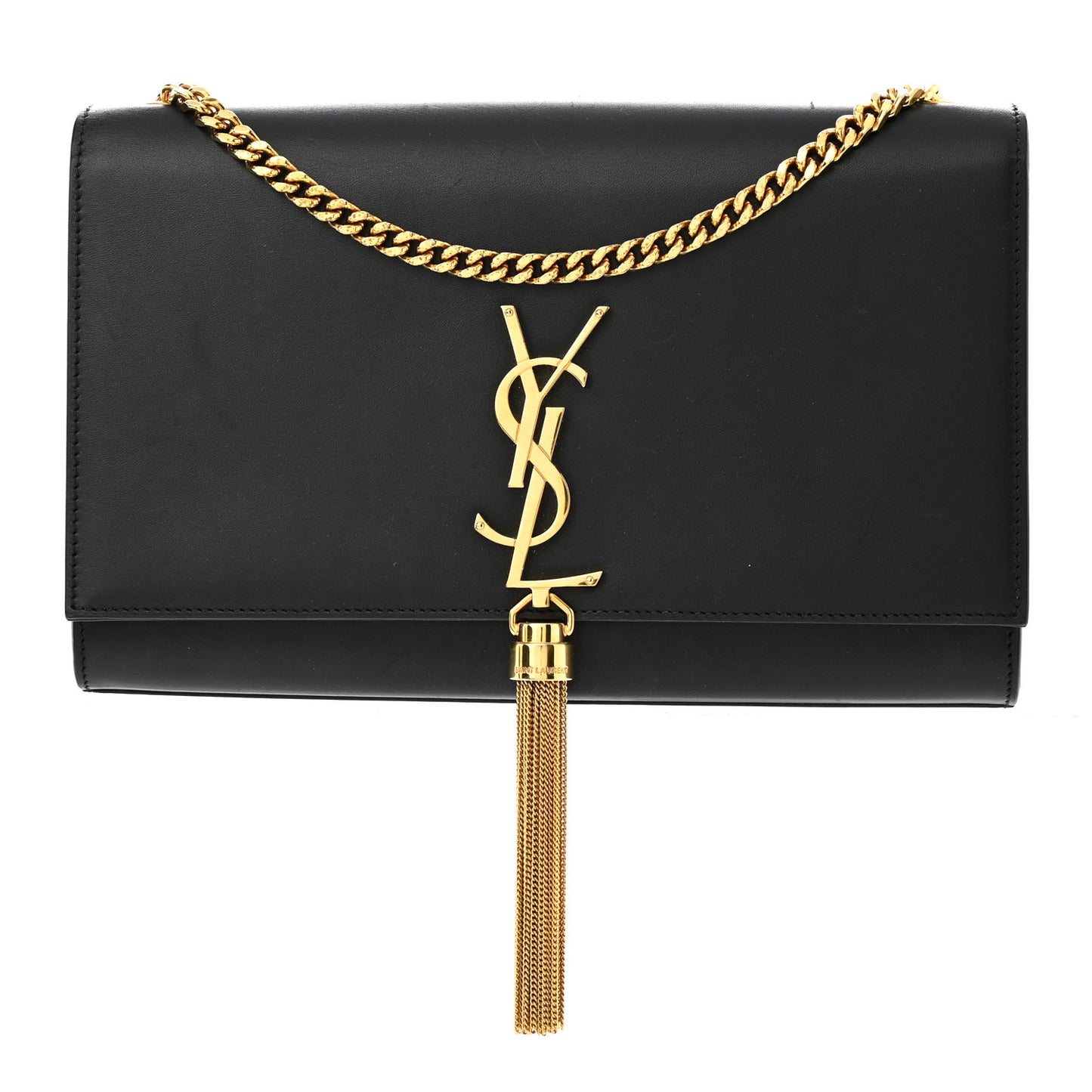 Smooth Calfskin Medium Classic Monogram Kate Tassel Satchel Black