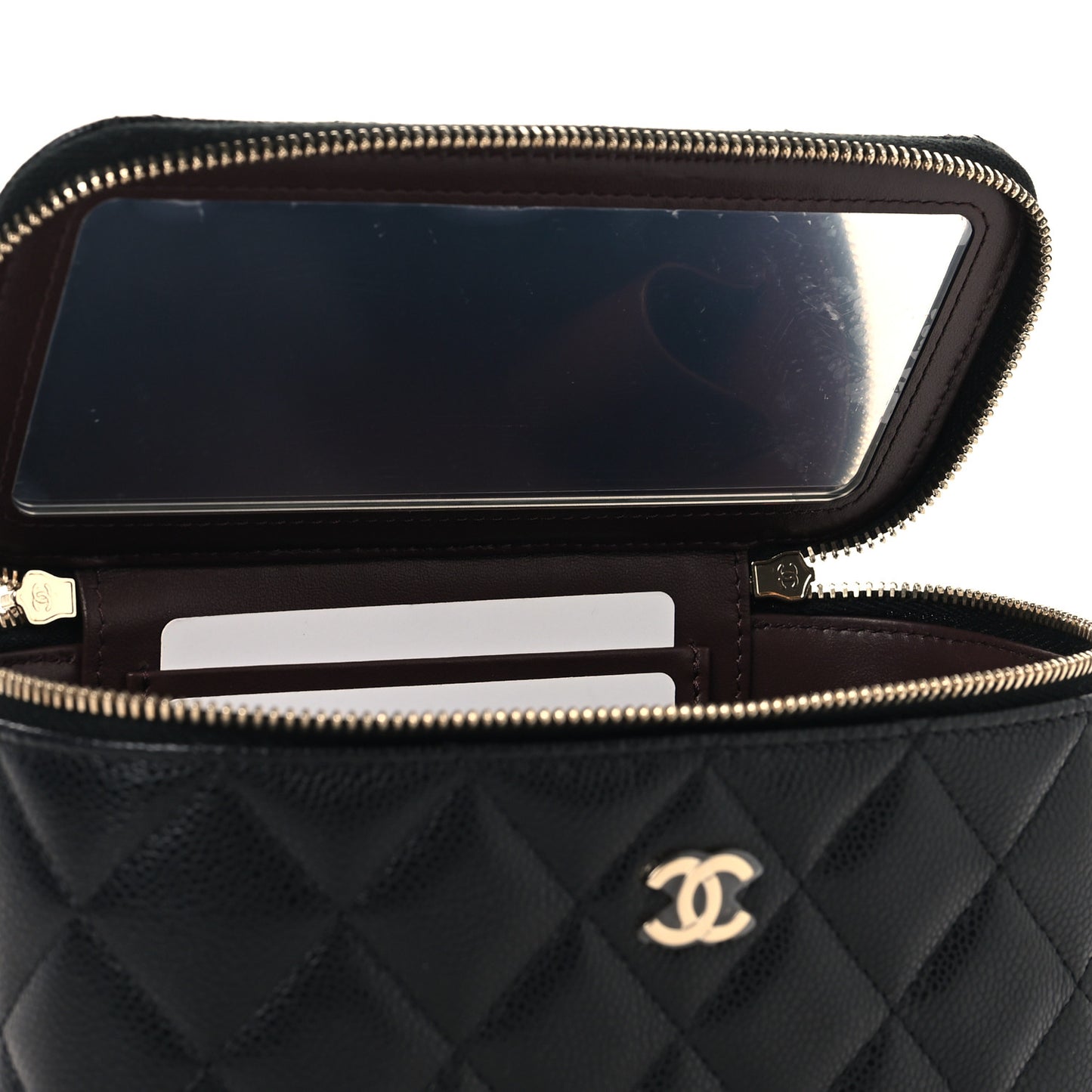 Caviar Quilted Small Vanity Case With Chain Black