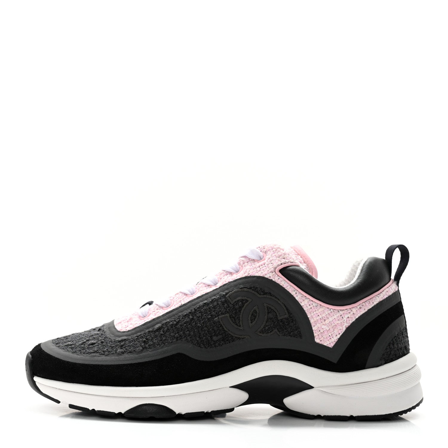 Chanel Tweed Suede Calfskin CC Sneakers 39 Gray Pink 1 of 9