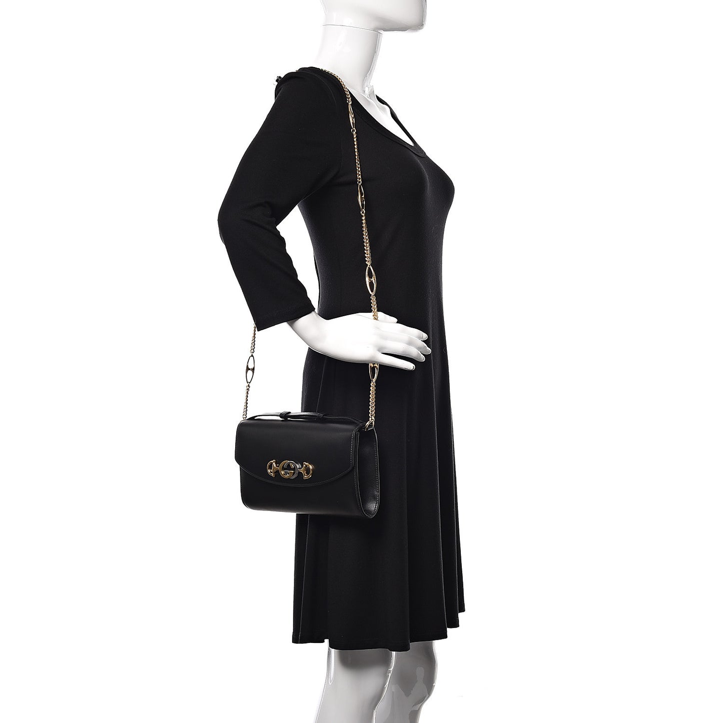 Smooth Calfskin Small Zumi Top Handle Shoulder Bag Black