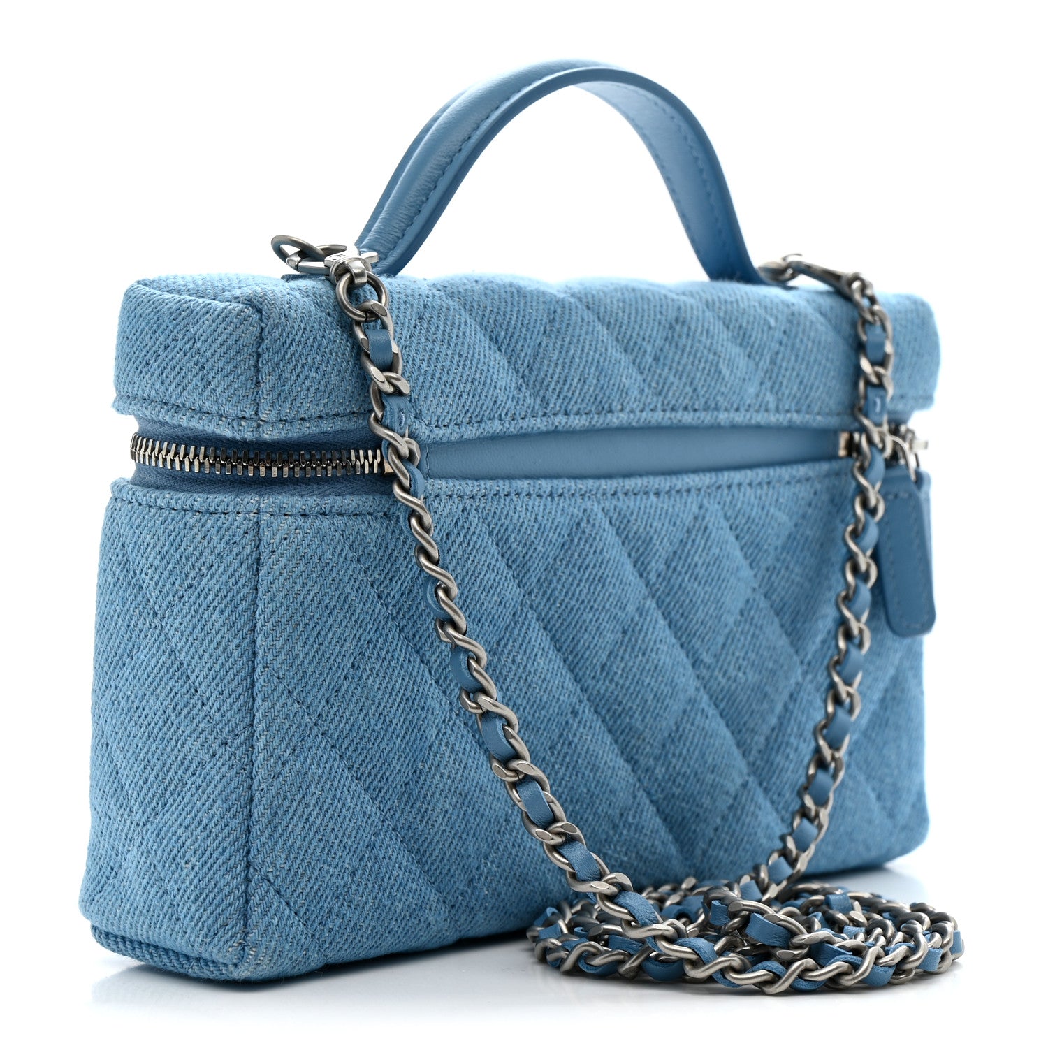 Chanel Denim Quilted Top Handle Slim Vanity Case With Chain Blue 3 of 10