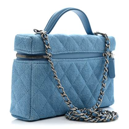 Chanel Denim Quilted Top Handle Slim Vanity Case With Chain Blue 3 of 10