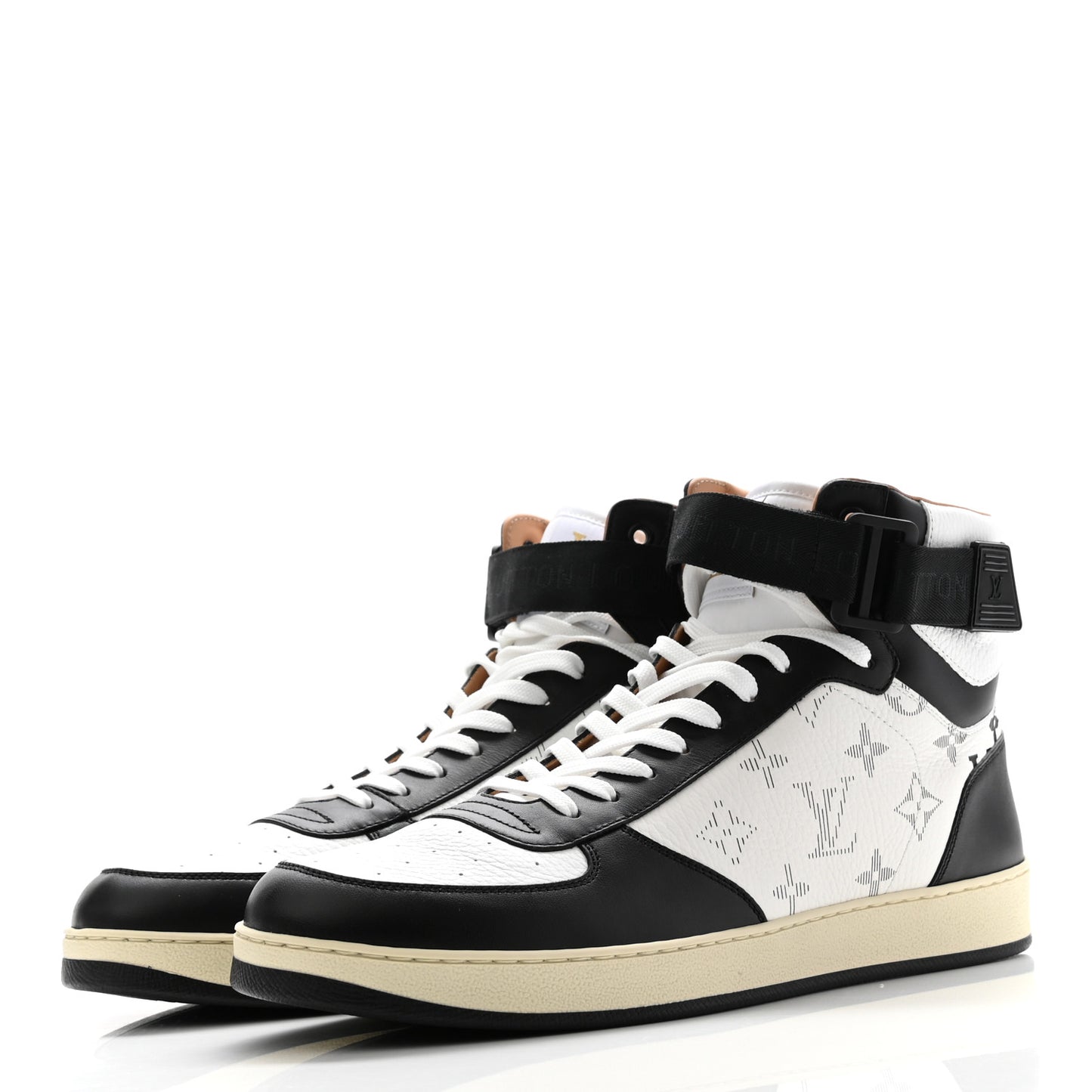 Calfskin Monogram Mens Rivoli High Top Sneakers 9 Black
