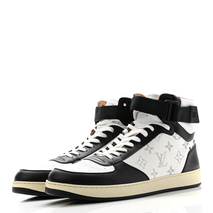 Louis Vuitton Calfskin Monogram Mens Rivoli High Top Sneakers 9 Black 3 of 8