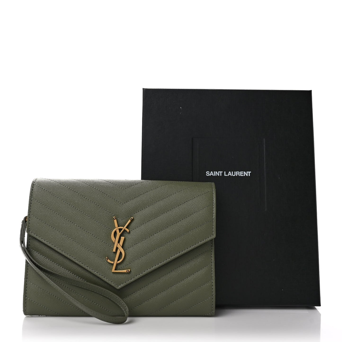 Grain De Poudre Matelasse Chevron Monogram Envelope Clutch Light Sage